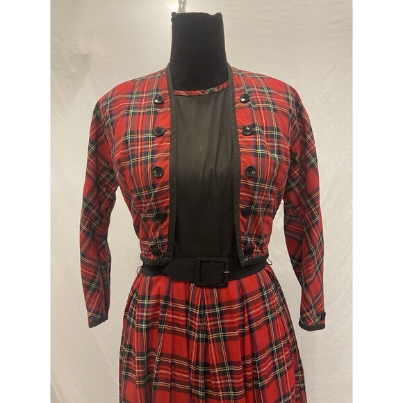 Vintage 50s/60s  red buffalo Plaid dress, Jacket and Belt Julie Clark - Picture 6 of 8